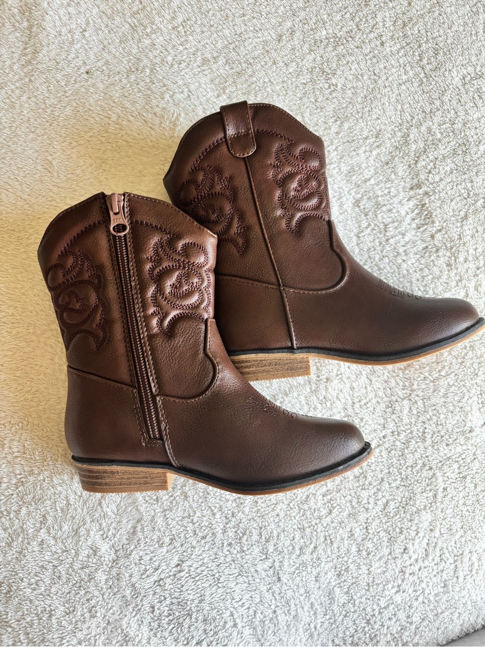 Brown Embroidered Western Ankle Boots
